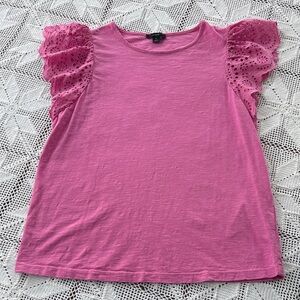 Pink ruffled sleeve J Crew tank top